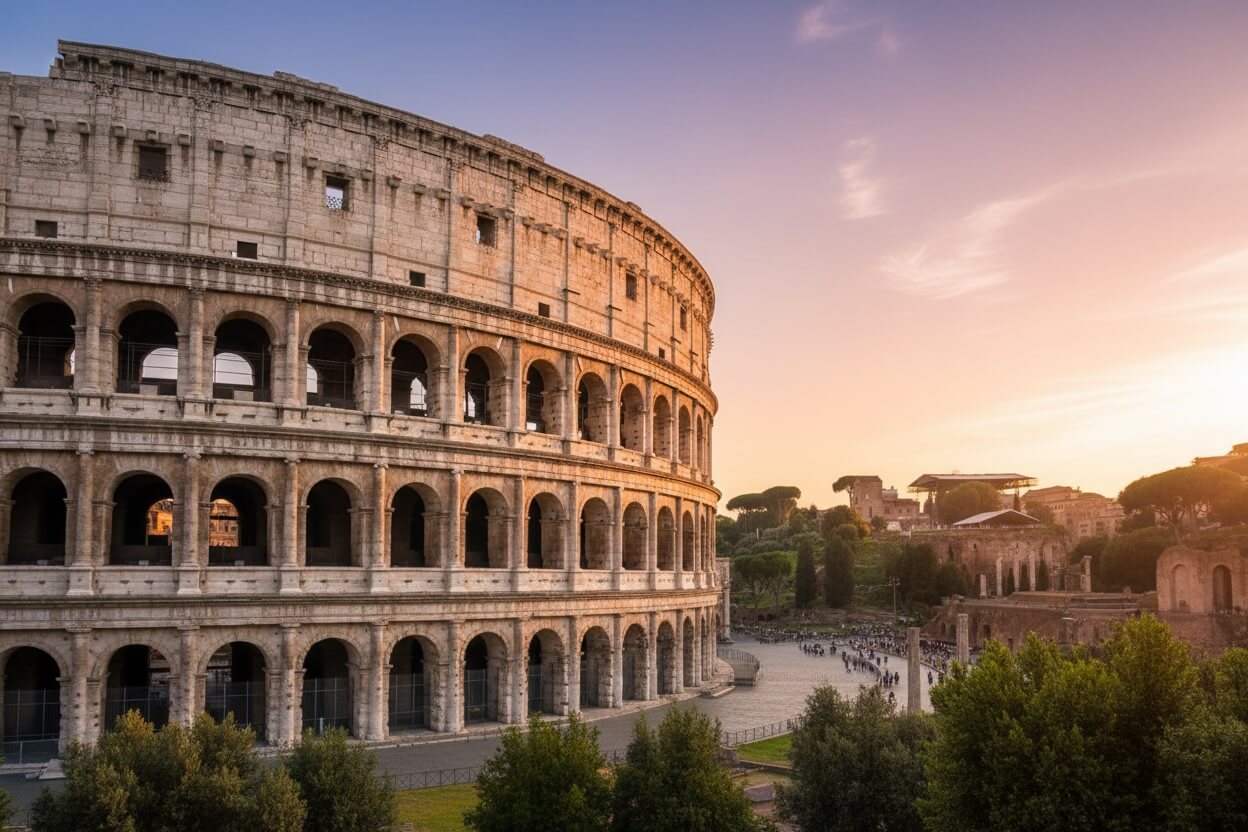 Interior do Coliseu de Roma com vista para a arena